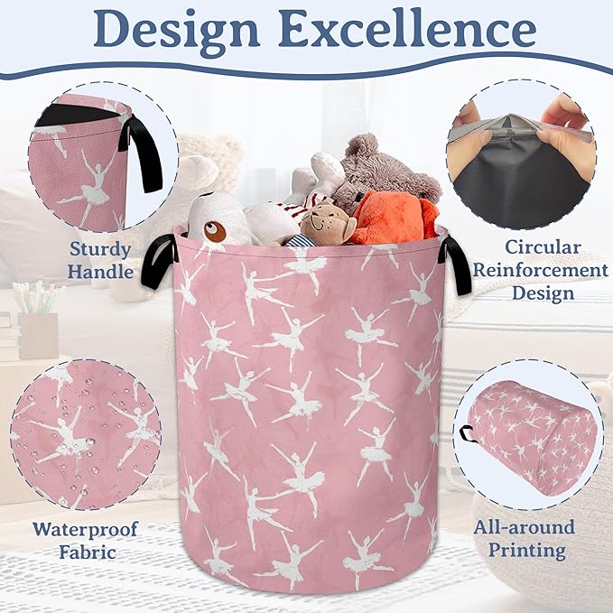 Cute Ballet Dancer Laundry Basket, Foldable Oxford Cloth Pink Laundry Hamper - Image 4