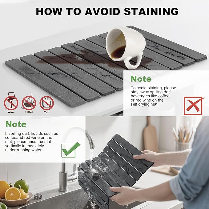 Stone Drying Mat for Kitchen Counter, Quick Diatomaceous Earth Mats for Dishes - Image 6