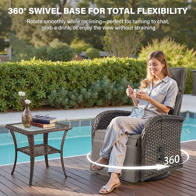 Belord Dual-Adjust Outdoor Swivel Recliner Chair – Wicker Reclining Patio Chair with Adjustable Backrest and Footrest, All-Weather Wicker Chaise Lounge Chair Outdoor for Pool Deck (2.0) - Image 4