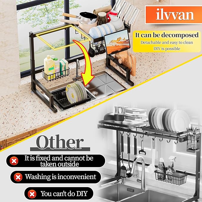 Over Sink Dish Drying Rack Snap-On Design Large Dish Drainer Storage Counter - Image 4
