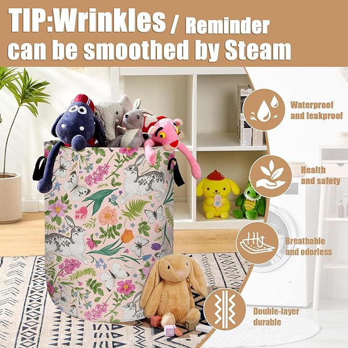 Bunny Rabbit Laundry Basket, Foldable Rabbit Flower Laundry Hamper Tote Bag - Image 5