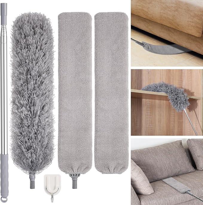 Feather Duster Set, 30-100 inch Microfiber Retractable Gap Duster - Image 2