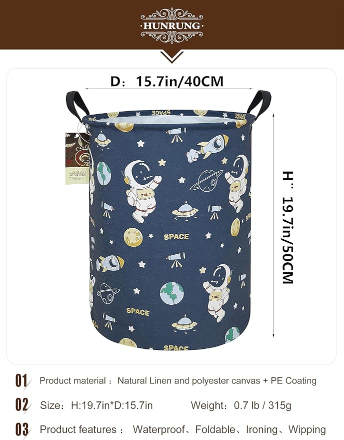 HUNRUNG Laundry Hamper, Large Canvas Fabric Lightweight Storage Basket Toy - Image 2