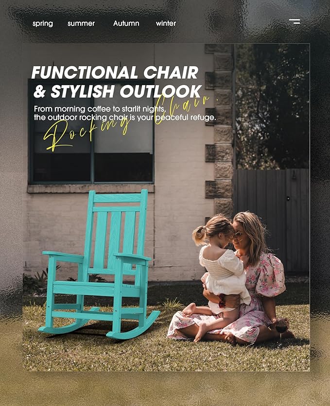 KINGYES Oversized Outdoor Rocking Chair, All-Weather Patio Rocking Chairs for Porch, HDPE Outdoor Patio Rockers with High Back & Wide Seat for Garden, Lawn, Aruba - Image 8