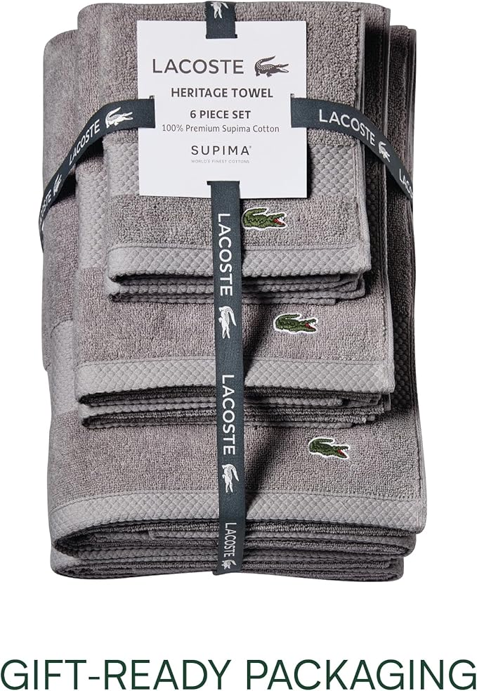 Lacoste Heritage Supima Cotton 6-Piece Towel Set, 2 Bath Towels, 2 Hand Towels - Image 4