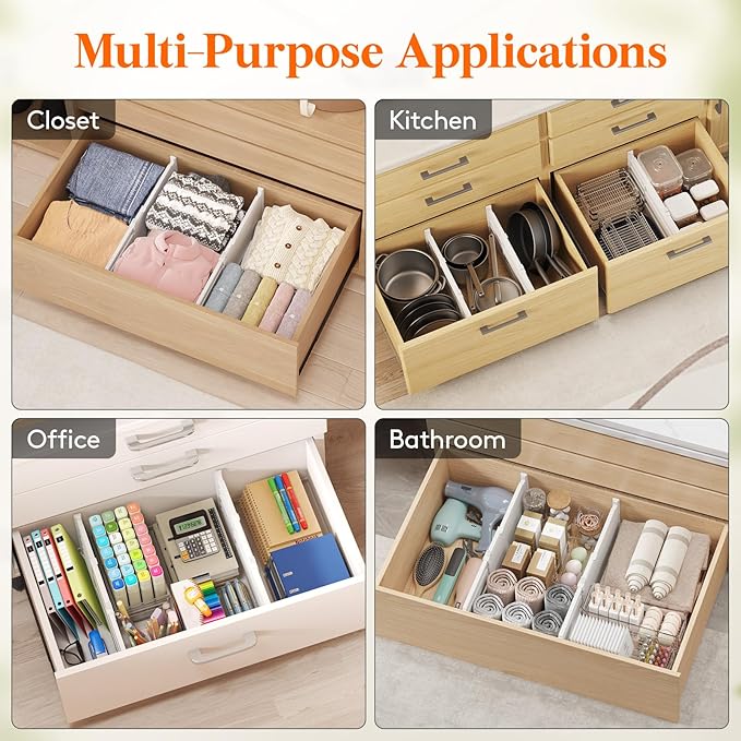 Lifewit 8" Tall 6 Pack Drawer Dividers, 35-56.5cm/13.8-22.2" Expandable Drawer - Image 7