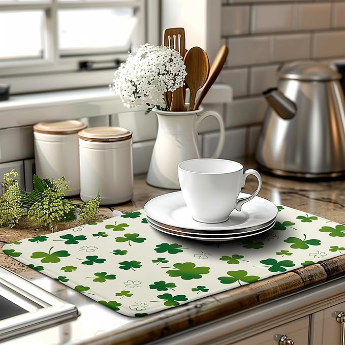 St Patricks Day Dish Drying Mat Shamrock Green Spring Kitchen Dish Drying Pad - Image 6