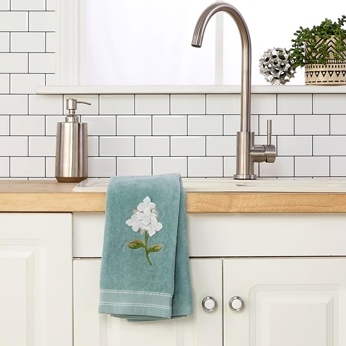 SKL Home Farm Hydrangea 100% Cotton 3D Embroidered 2pc Hand Towel Set, - Image 4