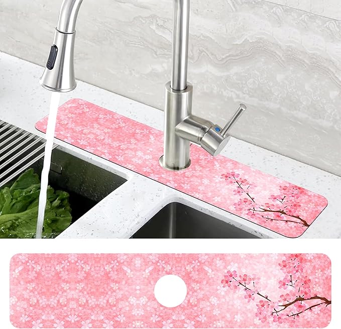 Spring Cherry Blossom Kitchen Sink Splash Guard Absorbent Fast Drying Mat - Image 4