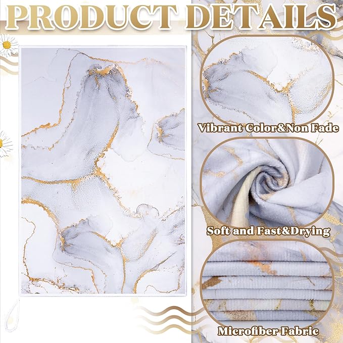 Boyiee Set of 6 Marble Kitchen Towels Gold Dish Towels Absorbent Stylish Marble - Image 6