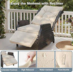 Outdoor Indoor Wicker Recliner with Adjustable Back and Footrest, Patio Reclining Chair with Flip-up Table, Outdoor Rattan Lounge Chair, Upgrade Beige - Image 4