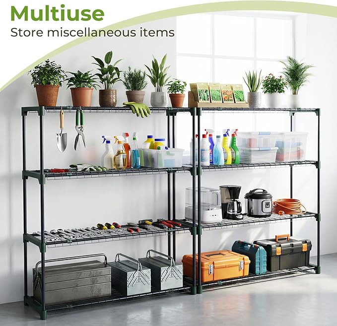 Ohuhu Plant Greenhouse Shelves 4 Tier 2 Pack Extra-Wide Stable Green House Shelving for Outdoor, 35x12x42 Inch Portable Rustproof Metal Shelf Plant Stand Rack Greenhouse Accessories - Image 8