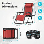 Homall Zero Gravity Chair Patio Folding Lawn Outdoor Lounge Gravity Camp Reclining Lounge Chair with Cup Holder Pillows for Poolside Backyard and Beach Set of 4 (Red) - Image 3
