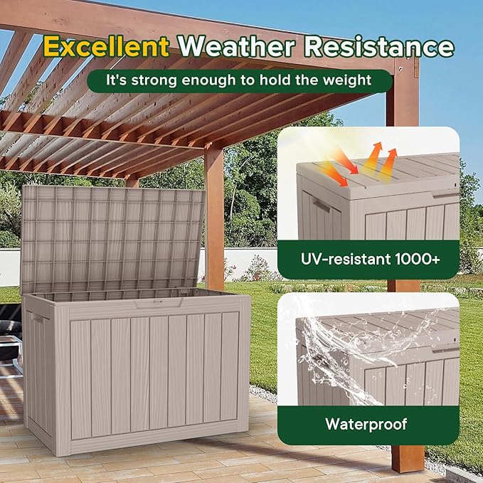 EasyUp 45 Gallon Outdoor Storage Box Waterproof, UV Resistant Deck Box Outdoor, Lockable Resin Deck Boxes for Garden Tools Equipment and Cushions, Gray - Image 6