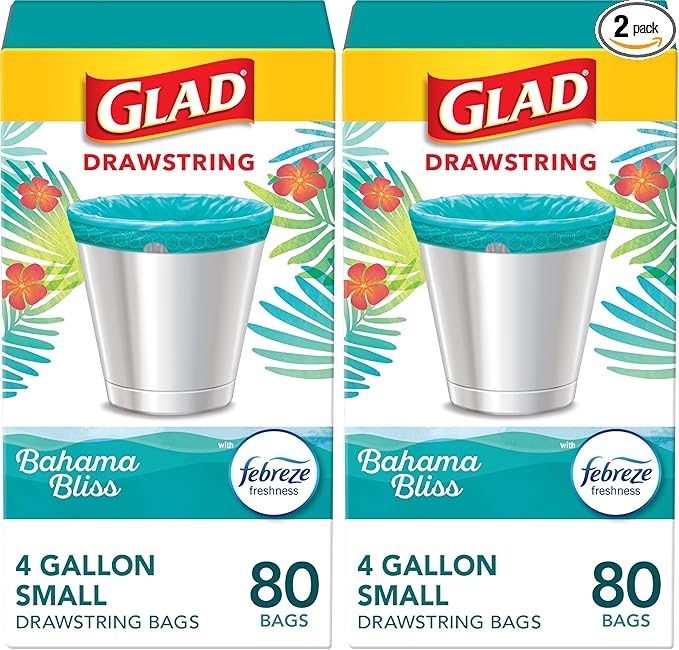 Glad Small Trash Bags 4 Gallon, Febreze Bahama Bliss Garbage Bags, Odor by GladTrashFoodStorage