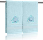 2 Pcs Sea Turtle Floral Hand Towels Pastel Blue Bathroom Decor 14x29 Inch by SmoothNovelty