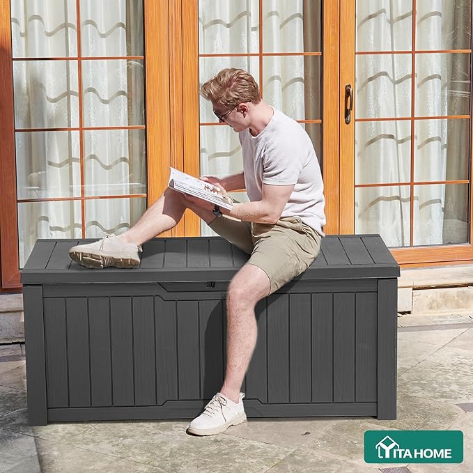 YITAHOME 120 Gallon Outdoor Storage Deck Box, Large Resin Patio Storage for Outdoor Pillows, Garden Tools and Pool Supplies, Waterproof, Lockable, (Dark Grey) - Image 3
