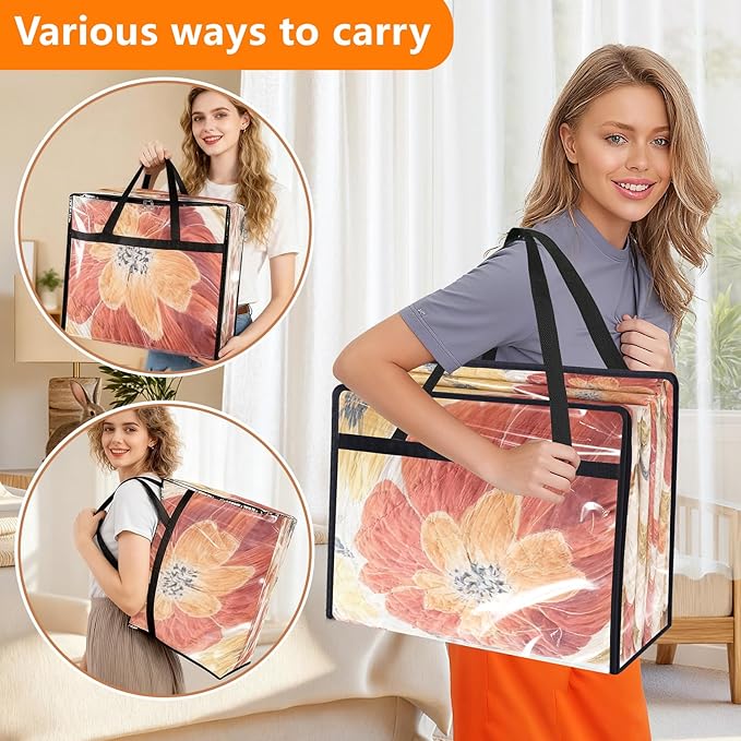4 Pack Clear Clothes Storage Bags, Vinyl Blanket Storage Containers - Image 2