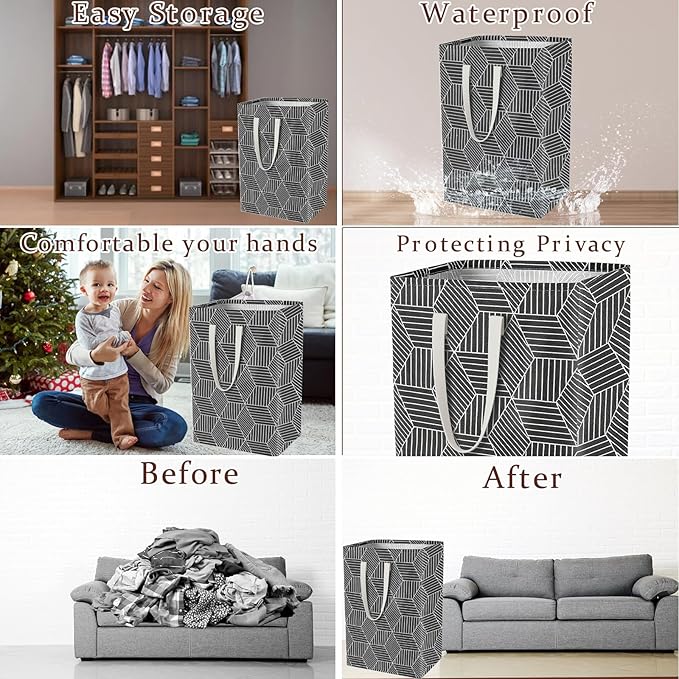 Waterproof Laundry Hamper Collapsible Laundry Basket Leather Handle Laundry Bag - Image 3