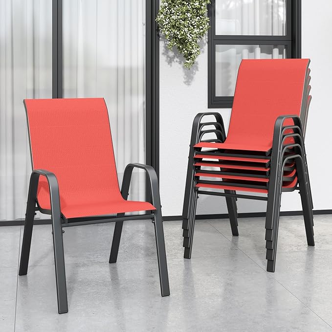 Patio Chairs Set of 6, Stackable Outdoor Dining Chairs for All Weather Textilene Fabric & Metal Frame, Outdoor Chairs Set for Backyard Deck Garden by Vimstora