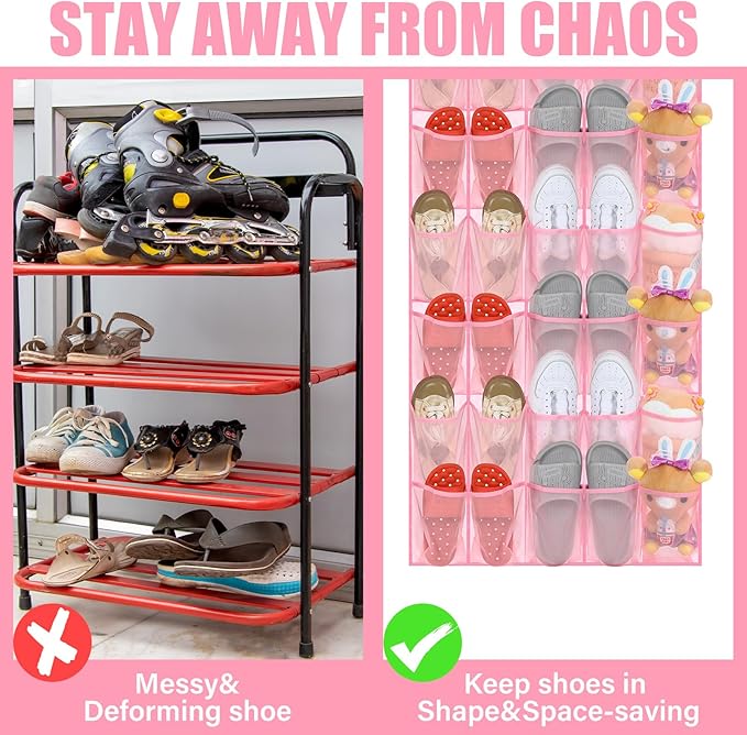 Windyun 40 Over the Door Shoe Organizer Large Breathable Mesh Pockets Pink - Image 2