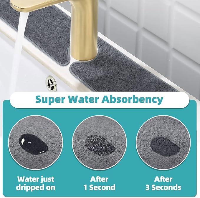 PoYang 2 Pack Faucet Mat for Kitchen Sink Splash Guard Long: Super Absorbent - Image 3