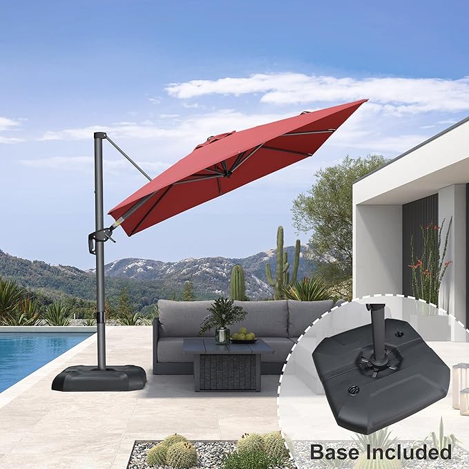 PURPLE LEAF 8 Feet Square Cantilever Umbrella Patio Umbrella with Base Outdoor Umbrella Aluminum Offset with 360-degree Rotation for Garden Deck Pool Patio Terra - Image 2