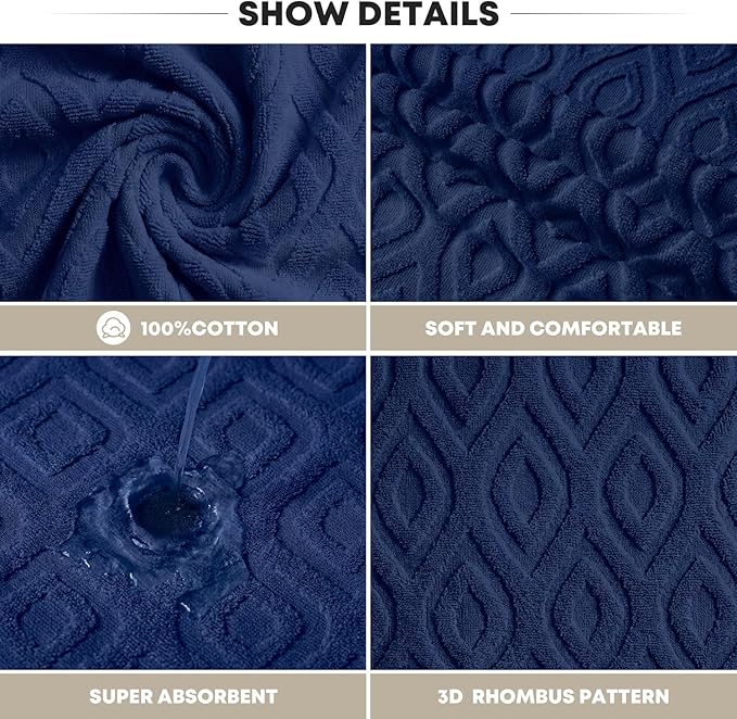 Artoid Mode 1 Pc Navy Blue 3D Diamond Grid Jacquard Hand Towels - Image 7