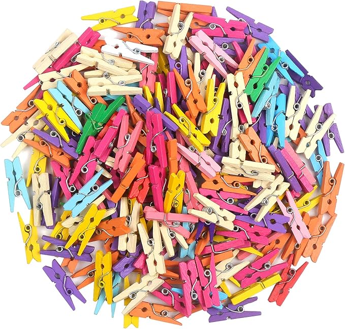 KIMOBER 200pcs Mini Wooden Clothespins, Mixed Colored Small Craft Peg Pins Clips by KIMOBER