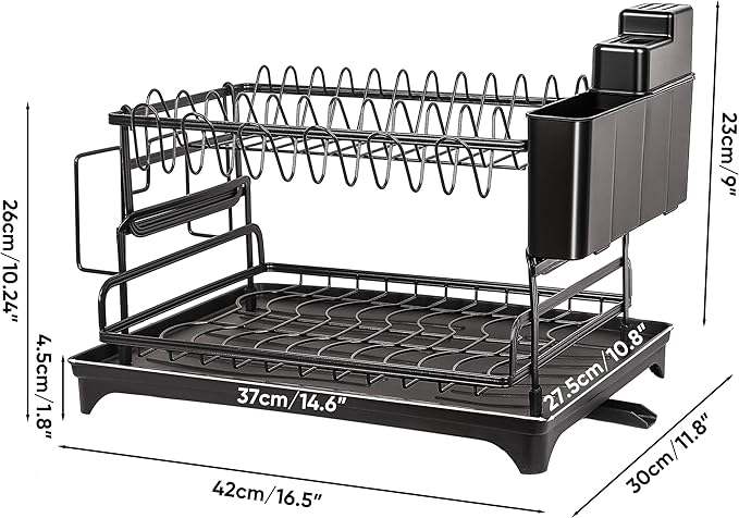 2 Tier Dish Drying Rack Carbon Steel Screw Free - Image 2