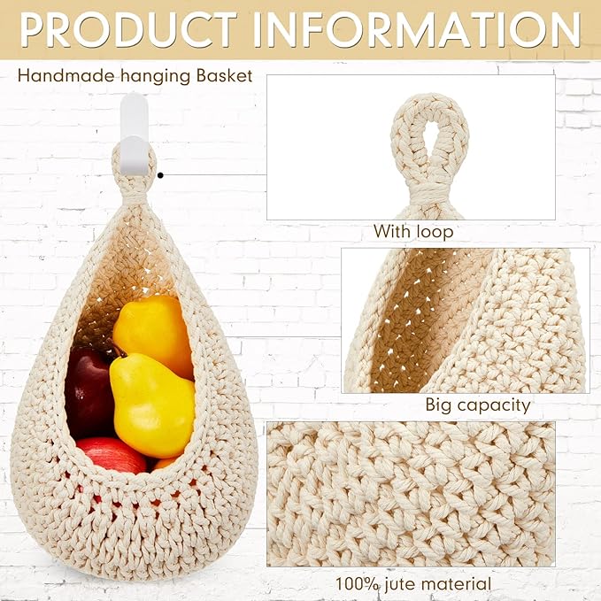 Honeydak Boho Decor Hanging Wall Baskets - Image 3