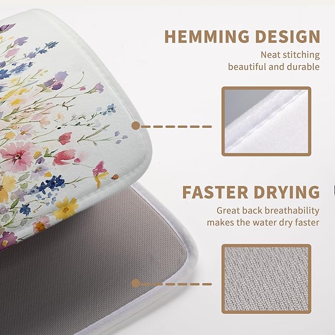 Spring Floral Dish Drying Mat for Kitchen Counter Summer Colorful Flower - Image 3