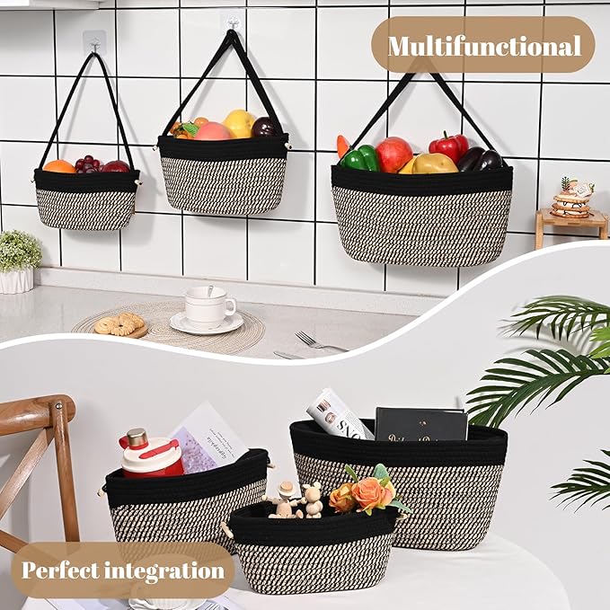 Hanging Storage Baskets, Over the Door Basket, Cotton Wall Baskets Storage - Image 5