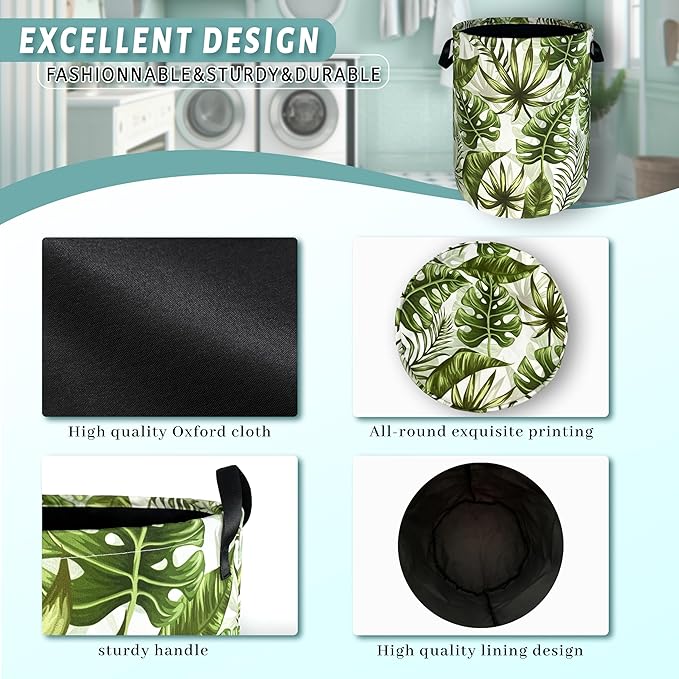 Tropical Leaves Laundry Basket Hawaii Foldable Funny Laundry Hamper Oxford - Image 4