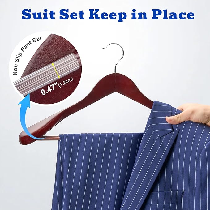 HOUSE DAY Wood Suit Hangers for Men, Wide Shoulder Wooden Hangers - Image 4