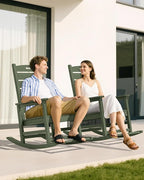 SERWALL Outdoor Rocking Chair Set of 4, Oversized HDPE Patio Rocking Chair with Footrest for Adults, All Weather Porch Rocker for Deck Patio Balcony, Avocado Green - Image 8