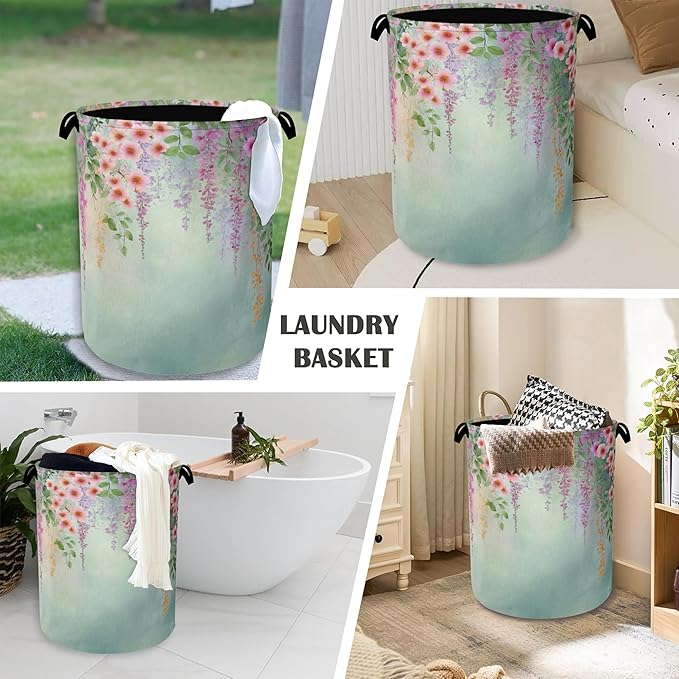 Colorful Flowers Laundry Basket, Foldable - Image 4
