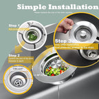 Sink Drain Strainer 3 in 1, 304 Stainless Steel Pop Up Sink Stopper, - Image 4