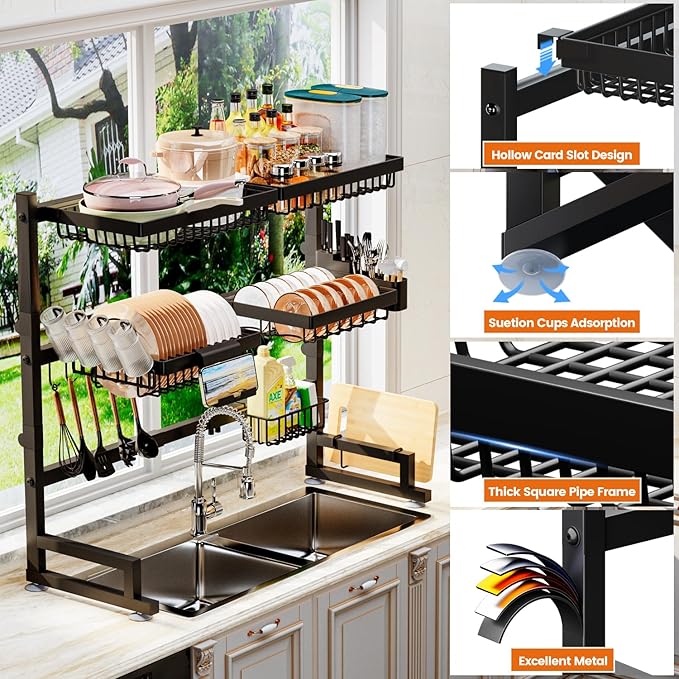 Over The Sink Dish Drying Rack 27-40L x 12W x 32.5-37H Snap-On Design 2 Tier - Image 6