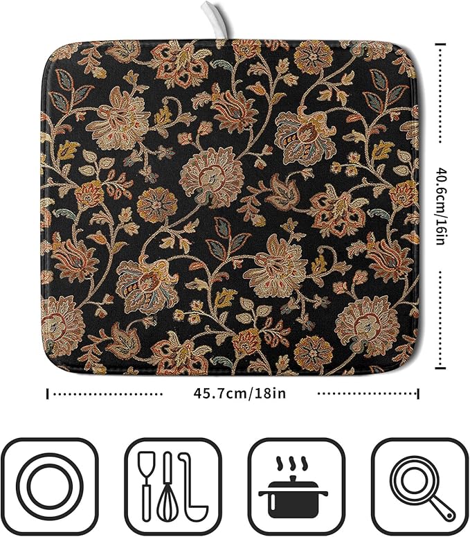 Vintage Tapestry Floral Dish Drying Pad 16 x 18 Inch - Image 2