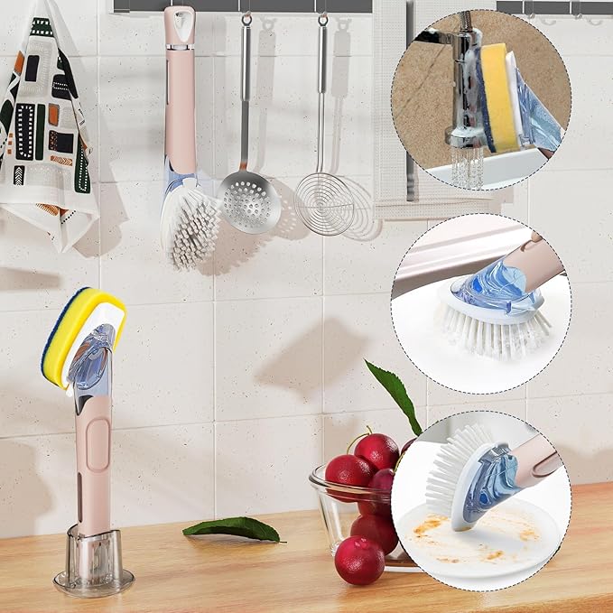 Dish Brush with Soap Dispenser Storage Set with 2 PCS Brush Refills & Holder - Image 7