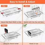 Small Expandable Over The Sink Dish Drainer Drying Rack In Stainless Steel Metal - Image 5