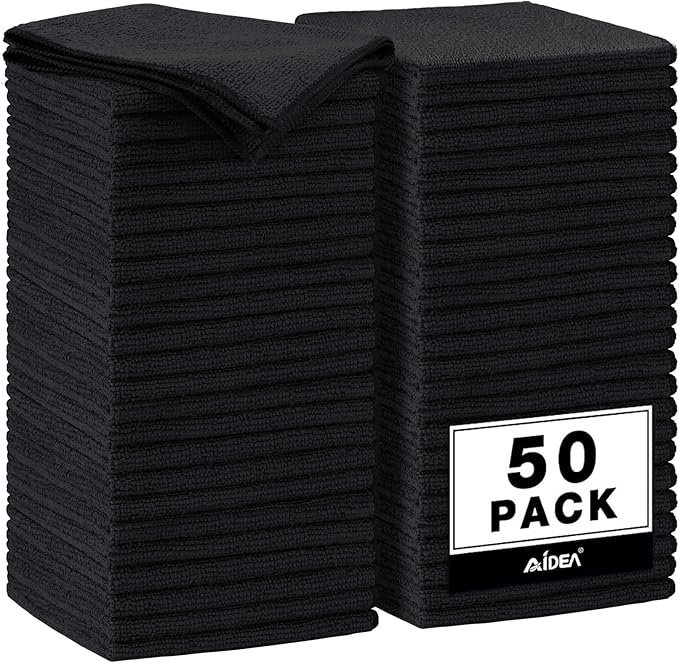 AIDEA Microfiber Cleaning Cloth Black 50PK, Microfiber Towels by AIDEAHOME