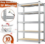 REIBII Garage Shelving, 5 Tier Storage Shelves Load 2400LBS, Adjustable Garage Shelving Heavy Duty, Metal Shelves Unit with Waterproof Columns, 35.5" W x 11.9" D x 72" H, Galvanized, 2 Pack - Image 9