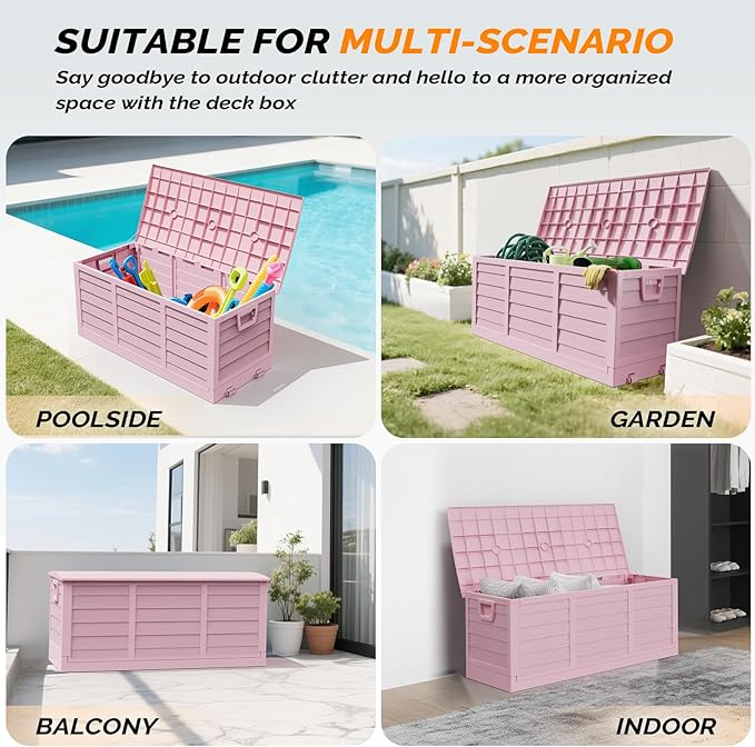 VINGLI 75 Gallon Collapsible Outdoor Storage Box, Simple-to-assemble Plastic Storage Containers with Lid, Patio Deck Box Furniture for Garden, Pool, Balcony, Yard (Pink) - Image 7
