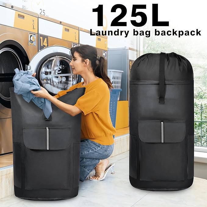 BeeGreen Black-Laundry-Bag-Backpack-Extra-Large-Heavy-Duty, 125L Portable - Image 6