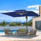 10 X 13 FT Cantilever Patio Umbrella with LED Lights Outdoor Heavy Duty Double Top Windproof Rectangle Offset Umbrellas with 360-degree Rotation for Pool Deck Backyard, Navy by Ombrellon