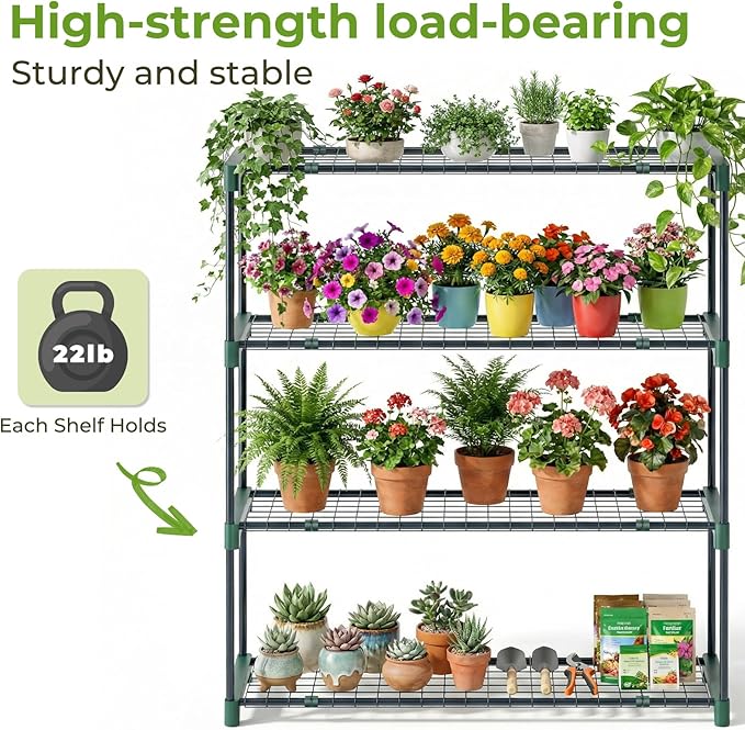 Ohuhu Plant Greenhouse Shelves 4 Tier 2 Pack Extra-Wide Stable Green House Shelving for Outdoor, 35x12x42 Inch Portable Rustproof Metal Shelf Plant Stand Rack Greenhouse Accessories - Image 4
