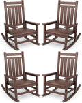SERWALL Oversized Outdoor Rocking Chair Set of 4, HDPE Rocker for Adults, Patio Rocking Chairs for Porch, Brown by SERWALL