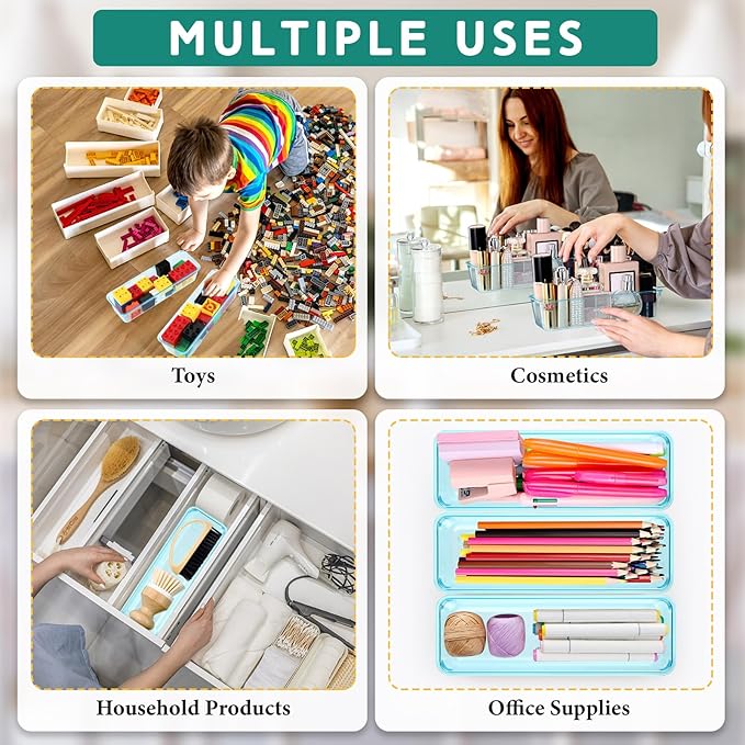Maitys 12 Pcs Clear Drawer Organizer 9 x 3 x 2 Inches Plastic Rectangle Trays - Image 6
